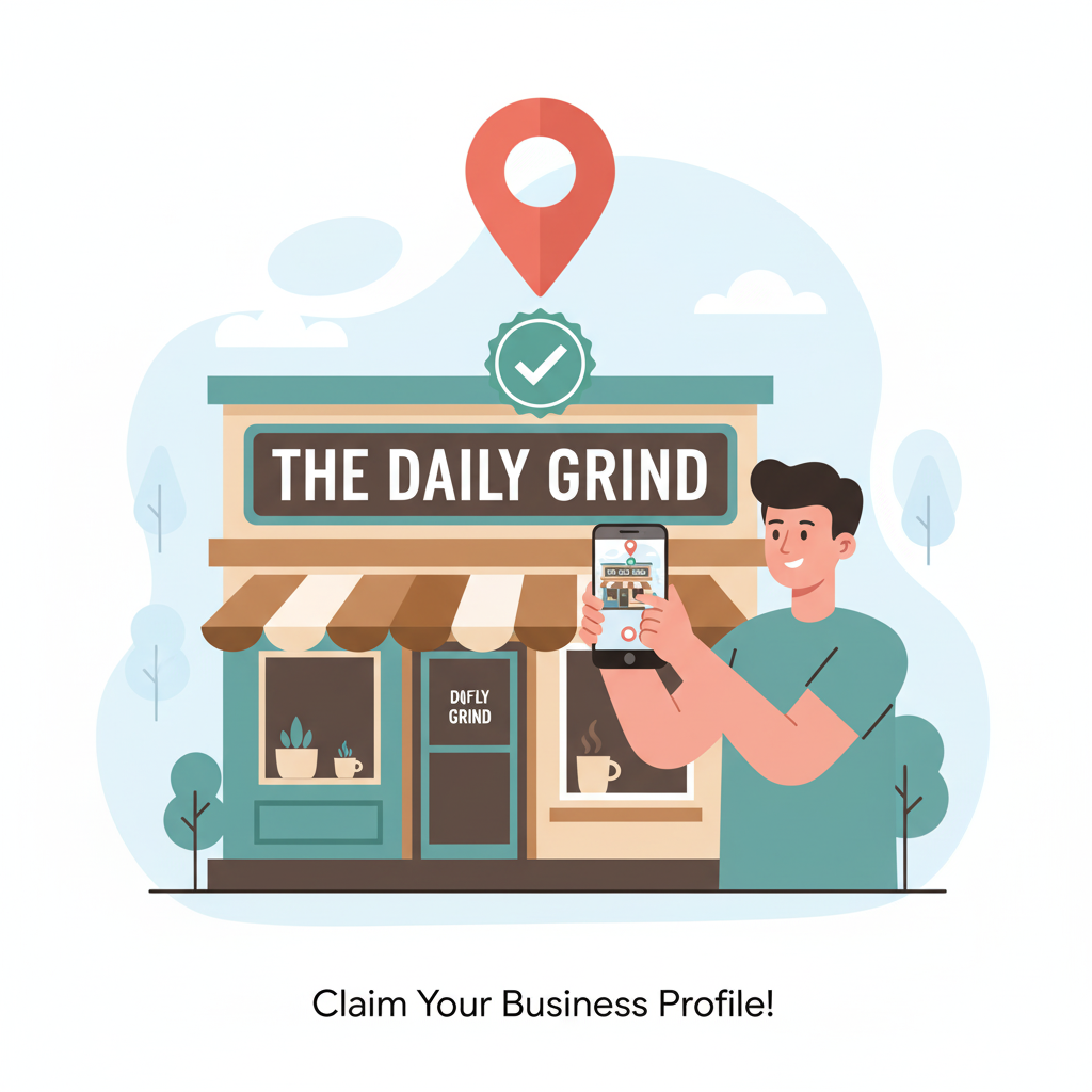 Illustration of claiming your business profile - The Daily Grind coffee shop